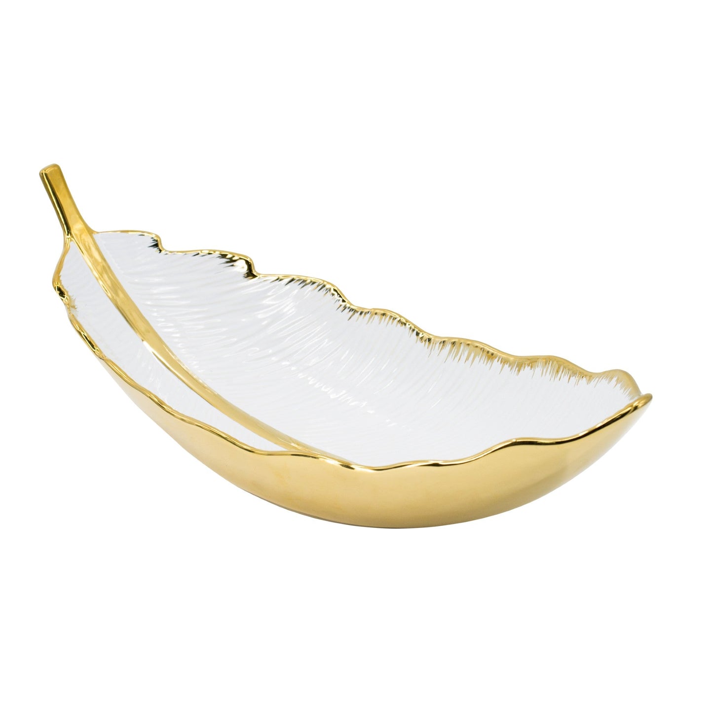 White and Gold Tree Leaf Decorative Plate 8850