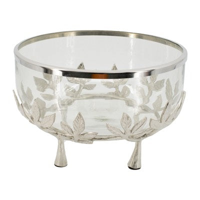 Glass serving dish with a floral base LB48502